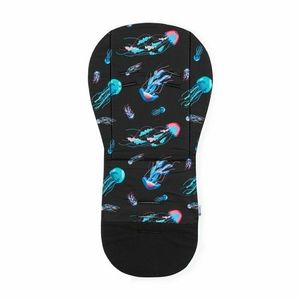 Salteluta pentru carucior PetiteMars Foamy Negru reversibila, din spuma cu memorie, universala, 86x42 cm, design cu meduze imagine