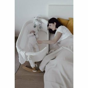 Patut co-sleeper PetiteMars Glory Bej 2 in 1 plibil, cu leganare, saltea, geanta de transport, ajustarea inaltimii in 5 pozitii, 0 luni+, greutate suportata 9 kg imagine