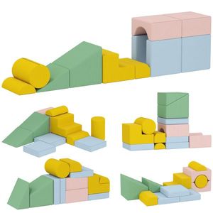 AIYAPLAY Set de blocuri moi pentru copii, set textil 12 piese, spumă, husă din catifea reiată, lavabil, pastelat | Aosom Romania imagine
