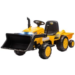 AIYAPLAY Excavator Electric pentru Copii 12V cu Cupă și Remorcă Detașabilă, Tractor Electric de Călărit cu 2 Motoare, Telecomandă, Conexiune Wireless, USB, Lumini și Muzică, 3-8 Ani, Galben | Aosom Romania imagine