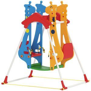 AIYAPLAY Leagăn pentru copii, Cadru-leagăn copii 3-5 ani cu Dublu Scaun Față în Față, 114x94x134, 5cm, Multicolor | Aosom Romania imagine