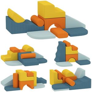 AIYAPLAY Set de 9 blocuri moi pentru construit și joacă, piese moi pentru interior pentru copii mici, spumă, colorat | Aosom Romania imagine