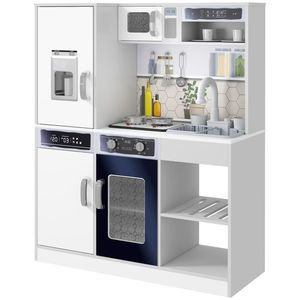 AIYAPLAY Set de Bucătărie de Jucărie din Lemn cu Aragaz cu Lumini și Sunete, Chiuvetă cu Circulație a Apei și Accesorii, Alb | Aosom Romania imagine
