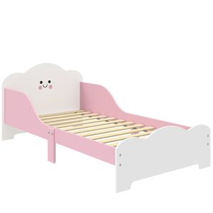 AIYAPLAY Pat pentru copii, cadru 140 x 70 cm cu laterale înalte pentru copii de 3-6 ani, fără saltea, roz | Aosom Romania imagine