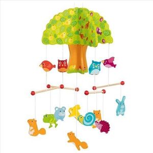 Carusel cu figurine din lemn, pentru bebelusi, Casuta din copac imagine
