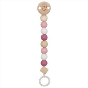 Lant din lemn pentru suzeta Hearts pastel pink imagine