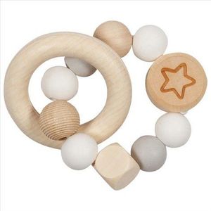 Jucarie de motricitate Zornaitoare elastica din lemn cu inel si margele mari Star, pentru bebelusi imagine