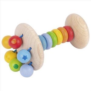 Jucarie de motricitate Zornaitoare Curcubeu din lemn cu inele, pentru bebelusi imagine