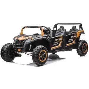 Imagine UTV electric pentru copii, 4 locuri, Kinderauto Racing 600W, 24V 14Ah, premium, roti moi EVA, scaun tapitat, galben