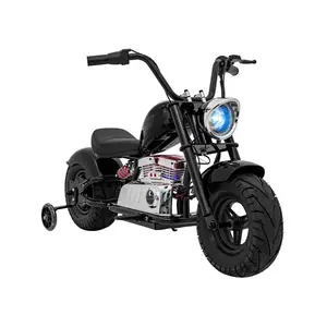 Imagine Motocicleta pentru copii intre 5 si 9 ani, Kinderauto Old School, 300W, 24V, cu roti gonflabile, scaun tapitat, premium, negru