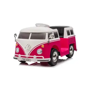 Imagine Masinuta electrica pentru copii, VW Samba Bus 70W, baterie 12V 7Ah, roti moi, scaun tapitat, culoare roz