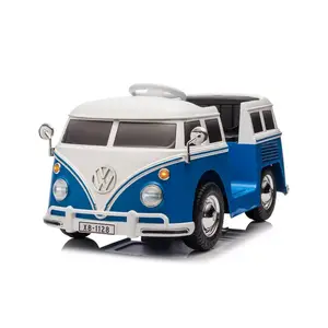 Imagine Masinuta electrica pentru copii, VW Samba Bus 70W, baterie 12V 7Ah, roti moi, scaun tapitat, culoare albastra
