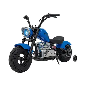 Imagine Motocicleta pentru copii intre 5 si 9 ani, Kinderauto Old School, 300W, 24V, cu roti gonflabile, scaun tapitat, premium, albastru