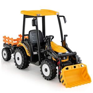 Imagine Tractoras electric copii cu remorca si cupa, Power-Tractor 400W 24V, culoare galbena