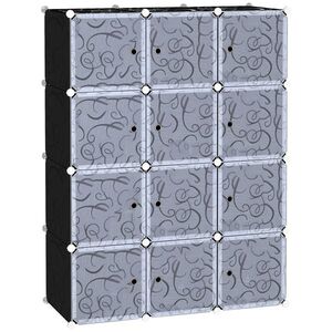Imagine HOMCOM Dulap Modular pentru Haine, 12 Cuburi, DIY, Polipropilenă, Alb și Negru, 111x47x145 cm | Aosom Romania