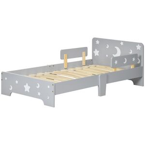 Imagine ZONEKIZ Pat pentru copii 3-6 ani cu stele si luna din MDF si PAL, 143x76x49 cm, culoare gri si lemn | Aosom Romania
