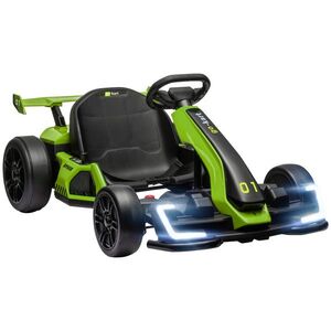 Imagine HOMCOM Go Kart Electric pentru Copii cu Scaun Reglabil, 2 Motoare, Claxon, Lumini și Muzică, 120x76x53, 5 cm, Verde | Aosom Romania