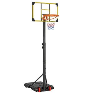 Imagine SPORTNOW Coș de Baschet pentru Copii 6-14 Ani, Coș de Baschet cu Înălțime Reglabilă, Roți și Bază Umplută, 71x46 cm, Galben | Aosom Romania