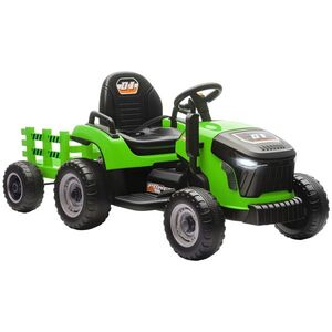 Imagine AIYAPLAY Tractor Electric 2 în 1 pentru Copii 3-8 Ani 12V cu Remorcă Detașabilă, Mașină Electrică pentru Copii cu Telecomandă, Centură de Siguranță, Muzică, Lumini LED și Claxon, Verde | Aosom Romania