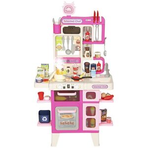 Imagine AIYAPLAY Bucătărie de Jucărie pentru Copii 3-6 Ani cu 104 Accesorii, din PP, PE și ABS, 52.5x22x100 cm, Roz | Aosom Romania