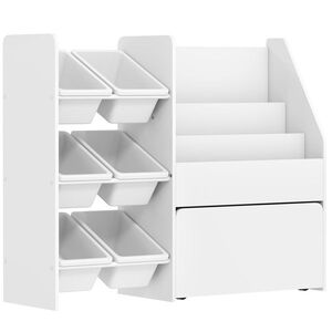 Imagine AIYAPLAY Mobilier depozitare copii depozitare jucării copii 6 cutii detașabile și cutie mare pe roți 100 x 30 x 80 cm alb | Aosom Romania