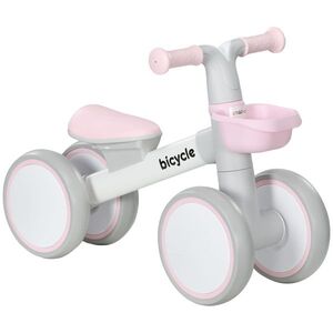 Imagine AIYAPLAY Bicicletă de echilibru pentru copii 4 roți șa reglabilă, ghidon ergonomic aliaj aluminiu PP, copii 1-3 ani - Gri Alb Roz | Aosom Romania