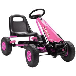 Imagine AIYAPLAY Gokart cu pedale pentru copii, scaun reglabil pe înălțime, roți EVA, frână, ambreiaj, 3-8 ani, Roz | Aosom Romania