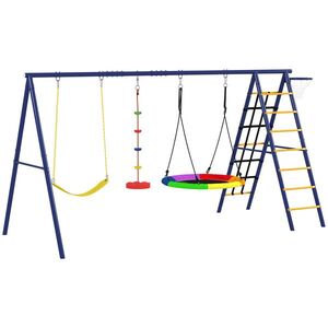 Imagine AIYAPLAY Set Leagăn de Grădină 6 în 1 pentru Copii 3-8 Ani, 350x183x200 cm, Multicolor | Aosom Romania