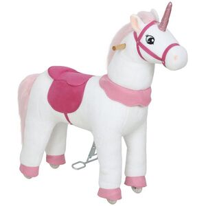 Imagine AIYAPLAY Căluț pentru copii, design unicorn, husa din material textil, cadru stabil, roți moi, cal de legănat, 3-5 ani, alb | Aosom Romania