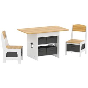 Imagine AIYAPLAY Masă pentru copii cu 2 scaune și 6 sertare din material textil, design cu stele, pentru copii 3-8 ani, Natural | Aosom Romania