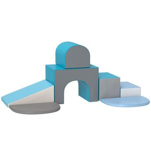 Imagine HOMCOM 7 Blocuri de Construcție Moi pentru Copii 12-36 de Luni Pu și Epe, Albastru și Gri | Aosom Romania