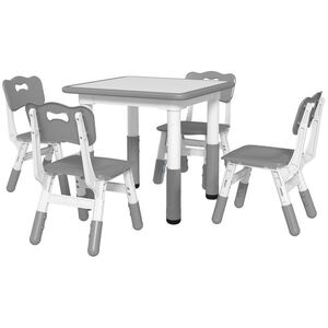 Imagine AIYAPLAY Set Masă și Scaune pentru Copii, 5 piese cu 4 Scaune Reglabile 32x36x52.5-56 cm și Masă 60x60x46-58 cm, Gri | Aosom Romania