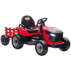 Imagine AIYAPLAY 2 în 1 Tractor Electric pentru Copii 3-8 Ani cu Remorcă Detașabilă, Telecomandă, Muzică, Lumini, Roșu | Aosom Romania