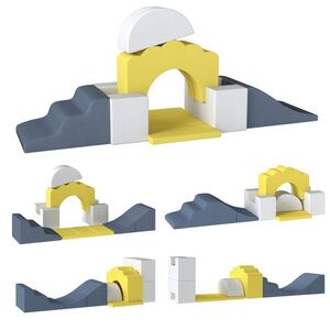 Imagine AIYAPLAY Set de 7 blocuri din spumă pentru copii Blocuri de psihomotricitate cu bază antiderapantă pentru 0, 5-3 ani Galben | Aosom Romania