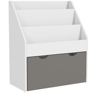 Imagine AIYAPLAY Bibliotecă pentru Copii 3-8 Ani cu 3 Rafturi și Sertar Inferior, din MDF, 62.5x30x70 cm, Gri | Aosom Romania