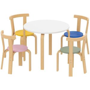 Imagine AIYAPLAY Set Masă și Scaune pentru Copii 3-8 Ani, 5 Piese cu Margini Rotunjite din Lemn Multicolor | Aosom Romania
