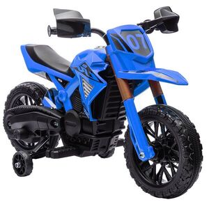 Imagine AIYAPLAY Motocicletă electrică pentru copii 3-8 ani, cu 2 motoare 12V, roți ajutătoare și claxon, 3 km/h, 30 kg, albastru | Aosom Romania