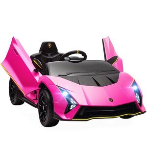 Imagine AIYAPLAY Mașină Electrică pentru Copii 3-6 Ani 12V Lamborghini Autentica, 2 Motoare, Uși Tip Foarfecă, Suspensii, Roz | Aosom Romania