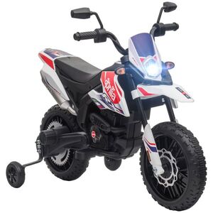 Imagine AIYAPLAY Motocicletă electrică pentru copii 12V, 37-96 luni, 2 motoare, roți ajutătoare detașabile, 30 kg, albă | Aosom Romania