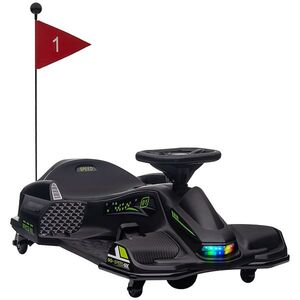 Imagine HOMCOM Go-Kart Electric pentru Copii cu Pedale, Pornire Lentă, Lumini, Muzică și Centură, 90x53x99 cm, Negru | Aosom Romania