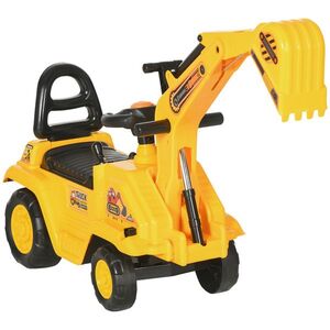 Imagine HOMCOM Excavator pentru copii cu cupă și spațiu de depozitare, claxon, volan, 18-48 luni, galben | Aosom Romania