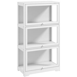 Imagine HOMCOM Vitrină expozitoare pentru colecții cu 3 niveluri cu uși rabatabile din acrilic pentru figurine 59x30x106 cm Alb | Aosom Romania