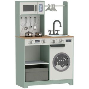 Imagine AIYAPLAY Bucătărie pentru copii jucărie de rol, set de joacă cu aragaz, chiuvetă, cuptor cu microunde, 5 accesorii, verde | Aosom Romania