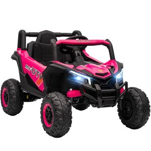 Imagine AIYAPLAY Mașină Electrică UTV pentru Copii 12V cu Centură, Telecomandă, Suspensii, USB, 3-7 km/h, 3-5 Ani, Roz | Aosom Romania