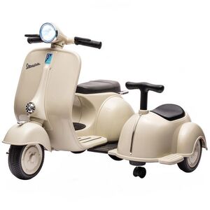 Imagine AIYAPLAY Motocicletă Electrică pentru Copii Licență VESPA cu 2 Locuri Pornire Lină Far Frontal Muzică USB și Depozitare Crem | Aosom Romania