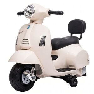Imagine AIYAPLAY Motocicletă electrică pentru copii 1.5-3 ani mini Vespa GTS 7.2V, cu baterie litiu, spătar, roți ajutătoare, far, claxon, 2.5km/h, max. 25 Kg, alb crem | Aosom Romania