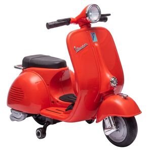 Imagine AIYAPLAY Motocicletă Electrică pentru Copii 3+ Ani, licență VESPA, 6V, cu roți ajutătoare detașabile, max. 30 kg, Roșu | Aosom Romania