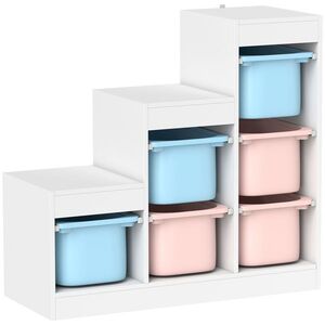 Imagine AIYAPLAY Mobilier de depozitare pentru jucării pentru copii cu 6 coșuri detașabile, 3 niveluri de depozitare, 96 x 38, 5 x 90, multicolor | Aosom Romania