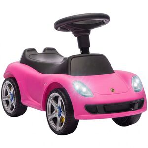 Imagine AIYAPLAY Mașină de împins pentru copii Porsche, vehicul cu claxon, lumină și sunete de motor, pentru 18–36 luni, Roz | Aosom Romania