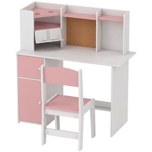 Imagine AIYAPLAY Set birou și scaun pentru copii 5-12 ani, cu bibliotecă, suport pentru creioane și suport reglabil pentru tabletă, roz | Aosom Romania